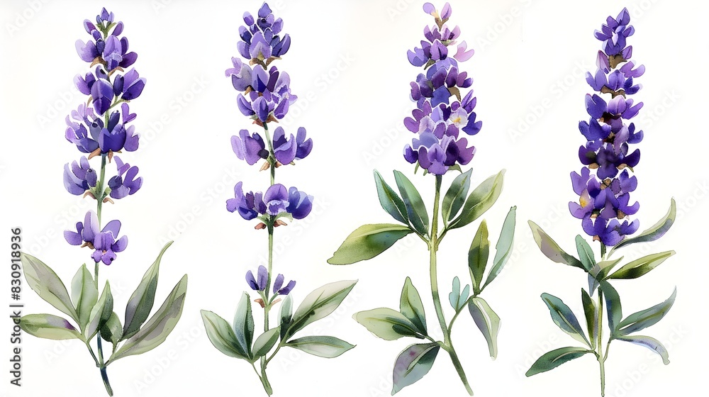 Beautiful Watercolor Painting of Fragrant Lavender Flowers on Serene White Background
