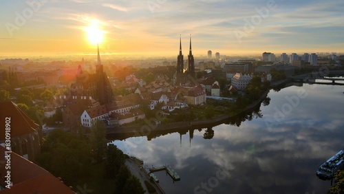 city Europe beautiful top view aerial photography of Wroclaw Poland photo