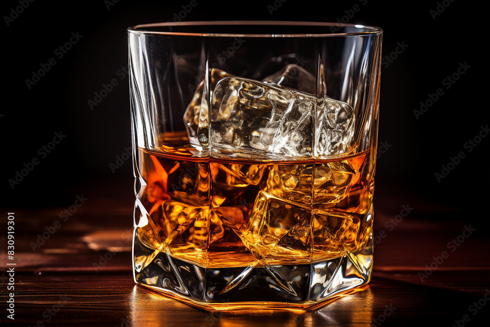 Generative AI picture of alcohol beverage in glass isolated on dark background Generative AI picture of alcohol beverage in glass isolated on dark background