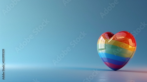 LGBT 3D A colorful heart shaped object featuring a vibrant rainbow design on a blue background. Symbolizes love  diversity  and unity.