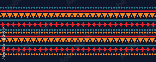 Abstract bright colorful pattern banner design template with tribal aztec style ornament. Ethnic background collection. Ethnic border style seamless pattern. Tribal mexico or african print design art.