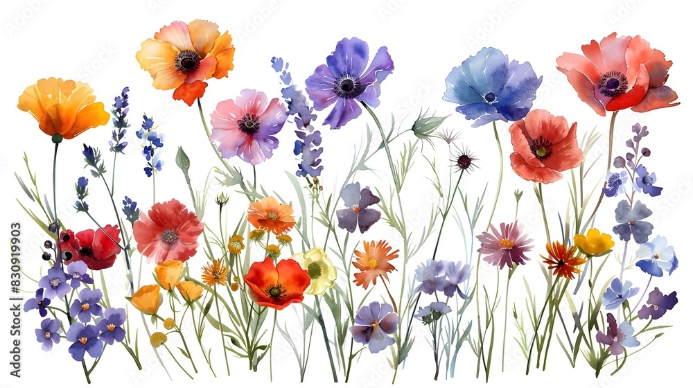 Fototapeta premium Colorful Blooming Wildflowers in Natural Meadow Landscape