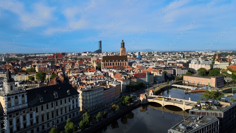 city Europe beautiful top view aerial photography of Wroclaw Poland