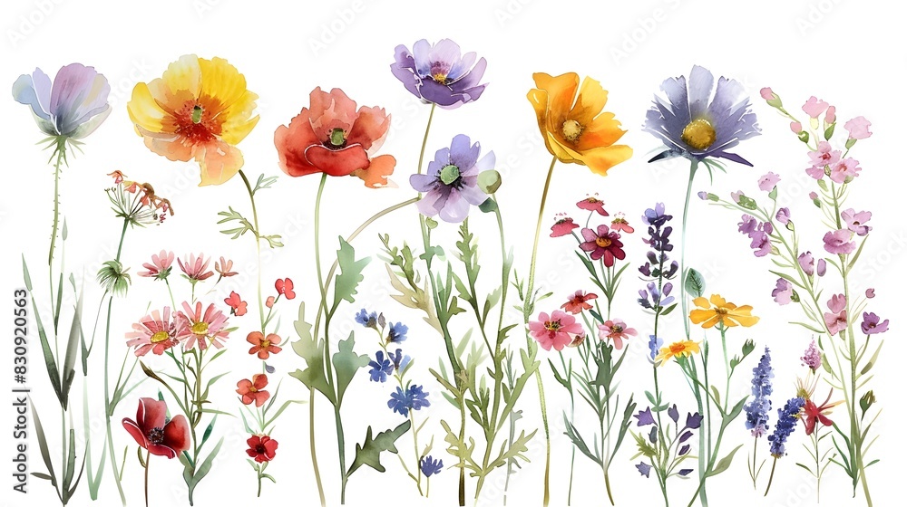 Colorful Wildflower Meadow with Diverse Blooming Flowers in Serene Natural Environment
