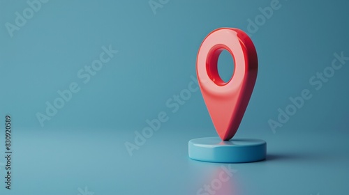 Modern 3D red location pin on a blue background, symbolizing navigation, GPS, map marker, and geolocation, ideal for digital themes.