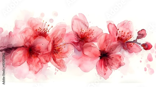 Delicate Watercolor Paintings of Summer Blossoms on White Background