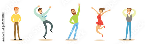 Happy People Character Elated and Rejoice Vector Set