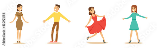 Happy People Character Elated and Rejoice Vector Set