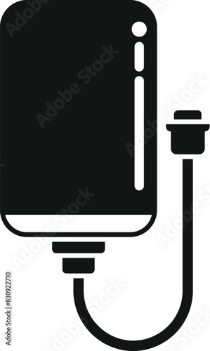 Vector illustration of a black external hard drive icon with usb cable, representing storage device for computer, data backup and secure data transfer technology
