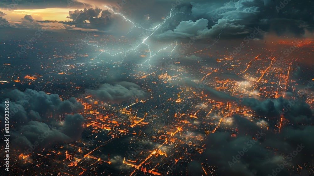 Obraz premium storm and lightning in the dark night is a scary but also wonderful sight, AI generated image