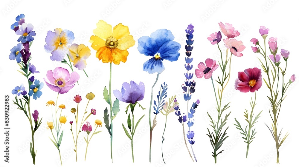 Variety of Colorful Wildflowers Blooming in Spring Garden or Meadow Variety of Colorful Wildflowers Blooming in Spring Garden or Meadow