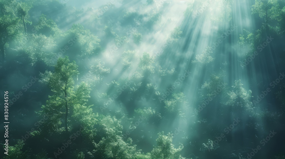 Fototapeta premium From high above the sanctuary reveals its hidden grandeur nestled within an ancient forest Dreamlike nature inspired by Wistmans Wood captured with a Leica M camera like a bird, generated with AI