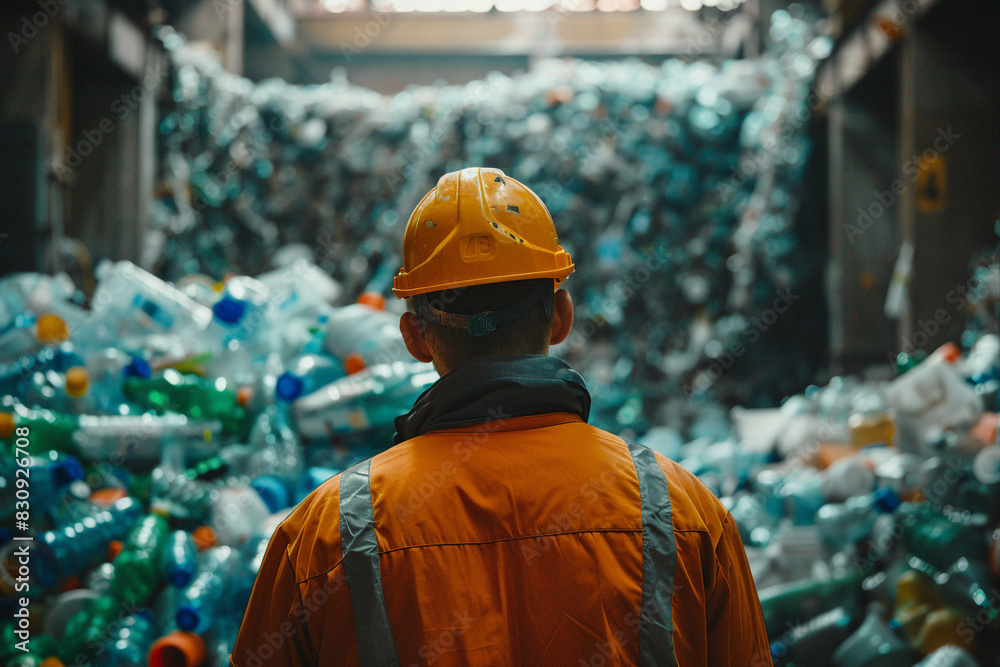 Obraz premium Local service workers cleaning reusing trash garbage saving planet from pollution recycling plant fabric Generative AI