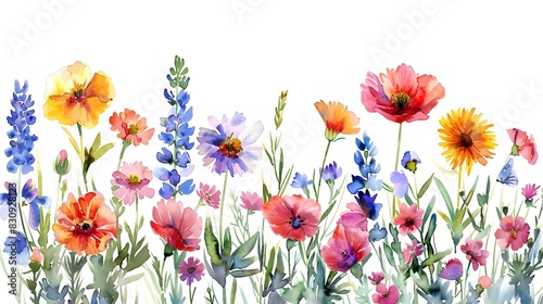 Vibrant Floral Meadow with Colorful Blooming Flowers in Outdoor Nature Scene © prasong.