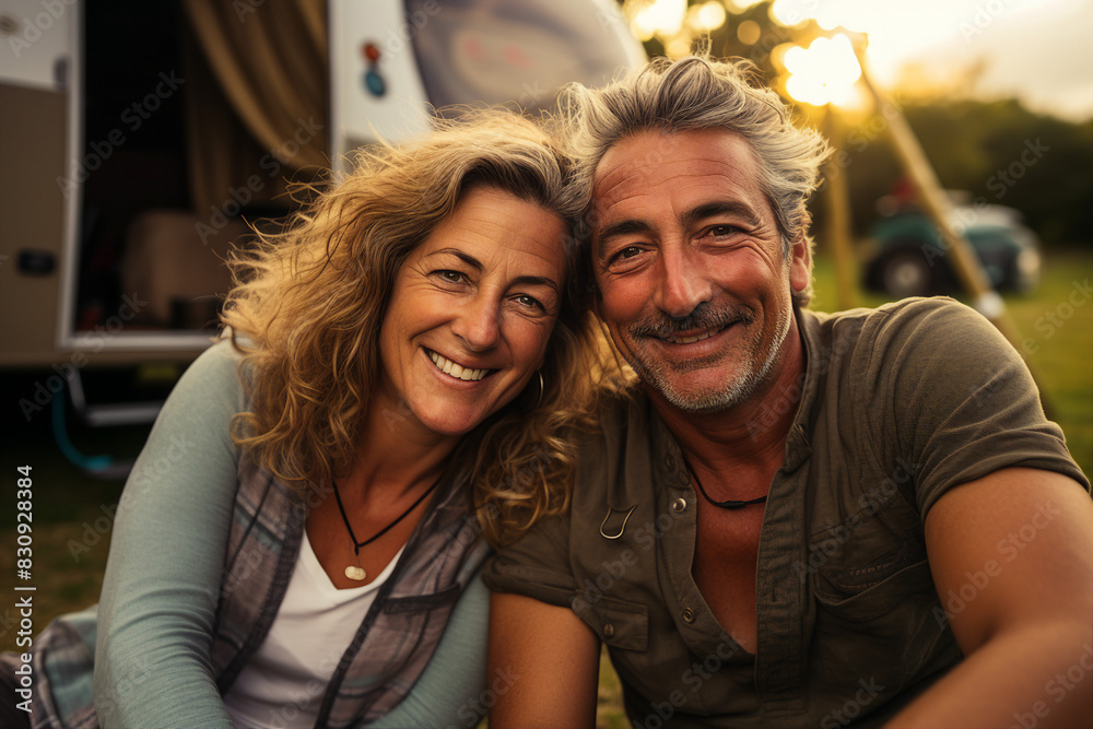 Middle aged loving couple together on vacation AI generated