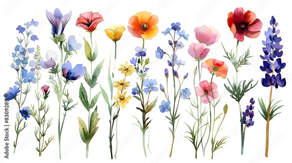 Fototapeta premium Vibrant Floral with Variety of Colorful Blooming Flowers in Meadow