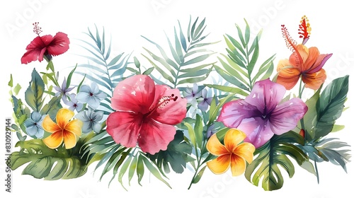 Vibrant Tropical Floral Watercolor Painting on White Background