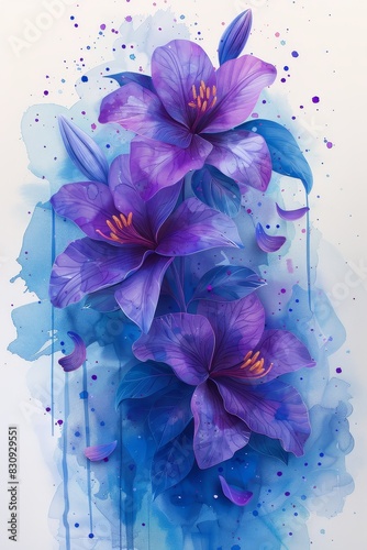 Purple Flowers on White Background