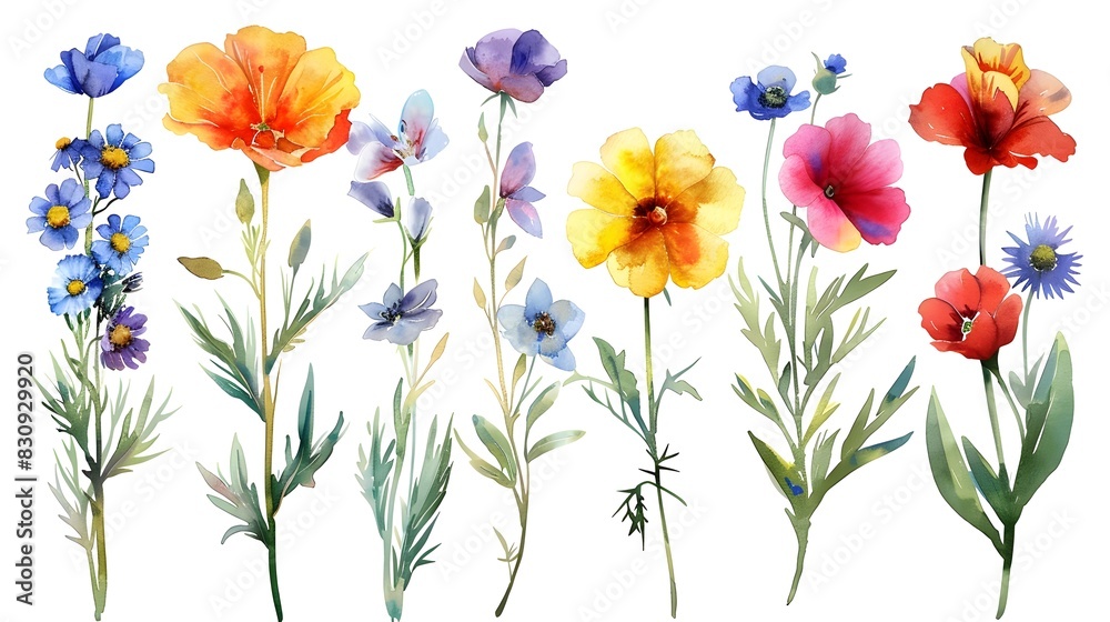 Fototapeta premium Vibrant Watercolor Floral Bouquet with Assorted Blooming Flowers in Soft Pastel Hues and Lush Greenery Ideal for Greeting Cards Invitations and