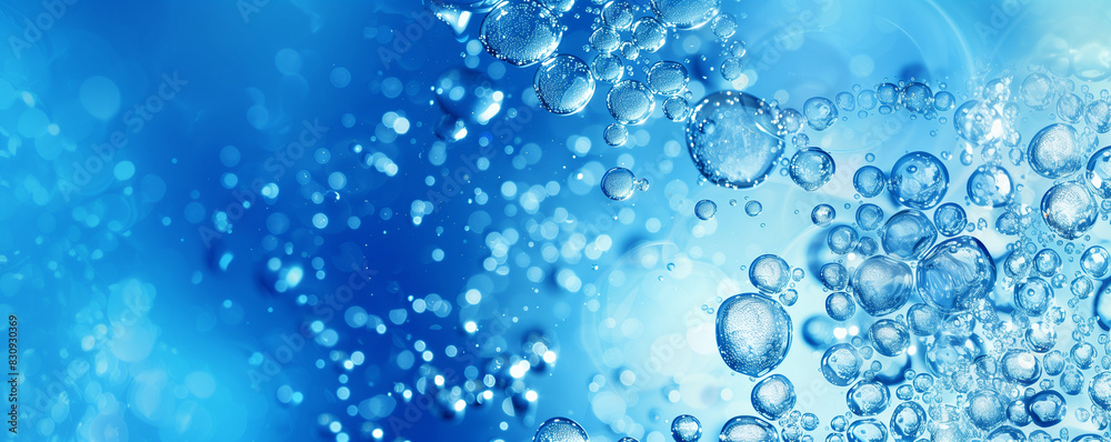 Abstract blue water and wine bubbles background with copy space for design and advertising purposes