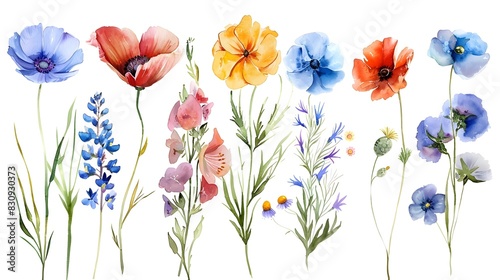 Vibrant Watercolor Florals Lush Botanical Arrangement of Blooming Wildflowers in Spring Nature Background