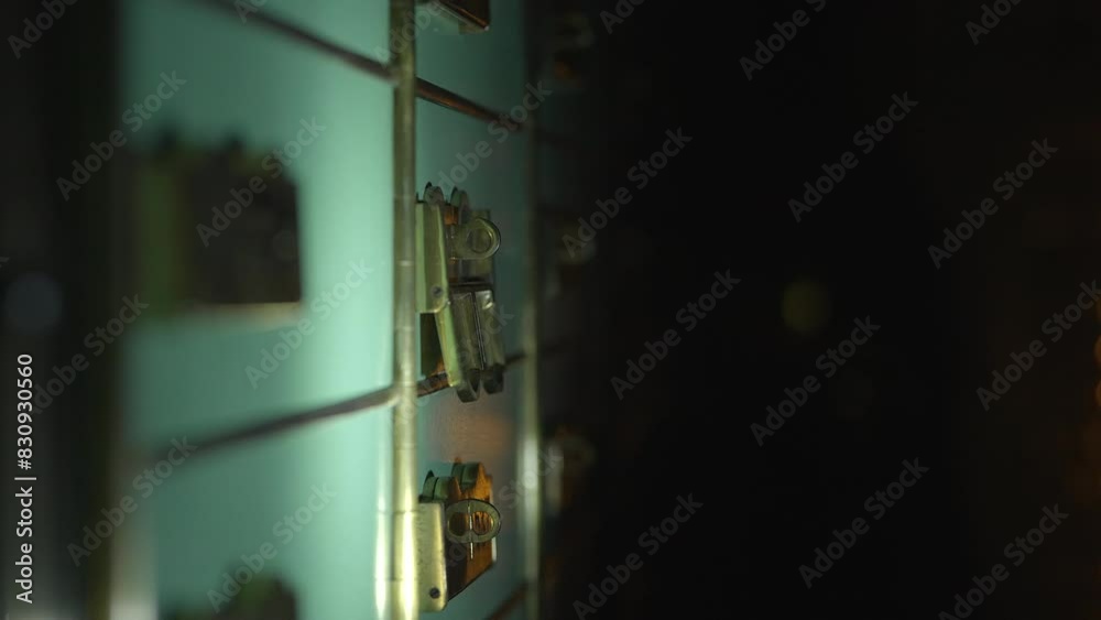 A hand operating a safe deposit box with keys in a secure vault A hand operating a safe deposit box with keys in a secure vault