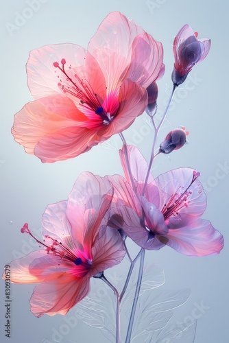 Three Pink Flowers in Clear Vase