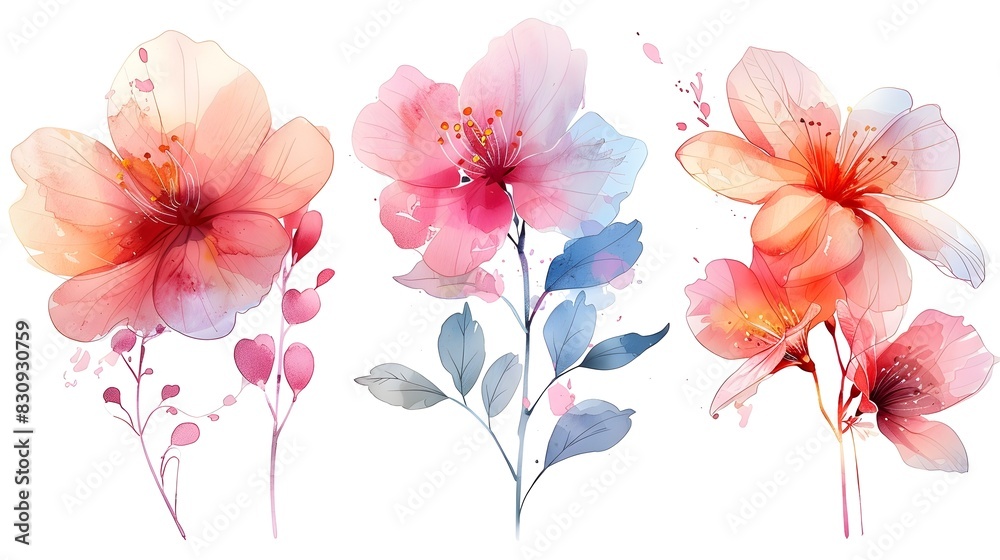 Vibrant Watercolor of Ethereal Summer Flowers on Isolated White Background