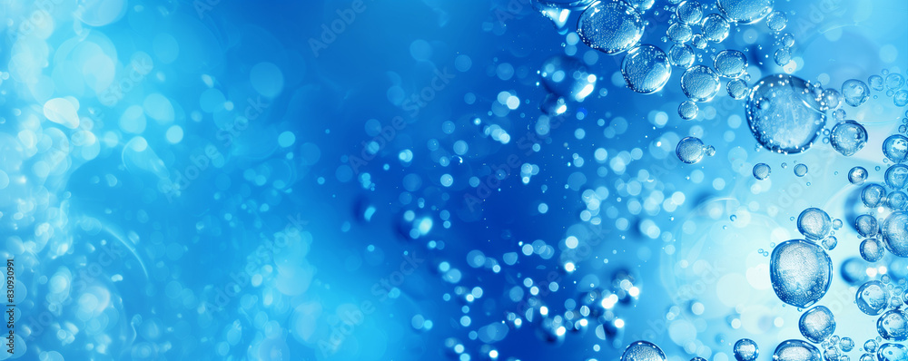 Abstract blue water and wine bubbles background with copy space for design and advertising purposes