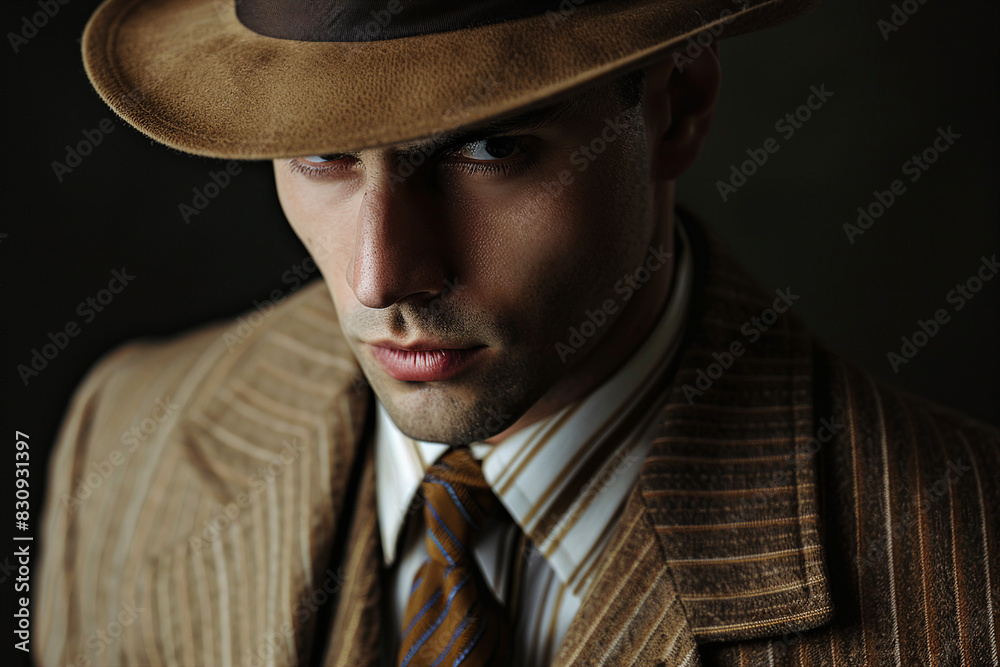 Portrait of man in a raincoat with a hat detective story generative AI Portrait of man in a raincoat with a hat detective story generative AI