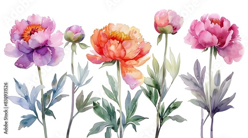 Vibrant Watercolor Painting of Lush Summer Flowers on White Background