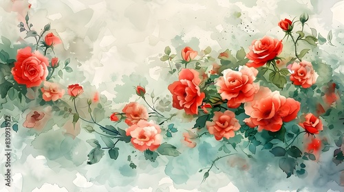 Vibrant Watercolor Painting of Lush Summer Roses on Textured White Background