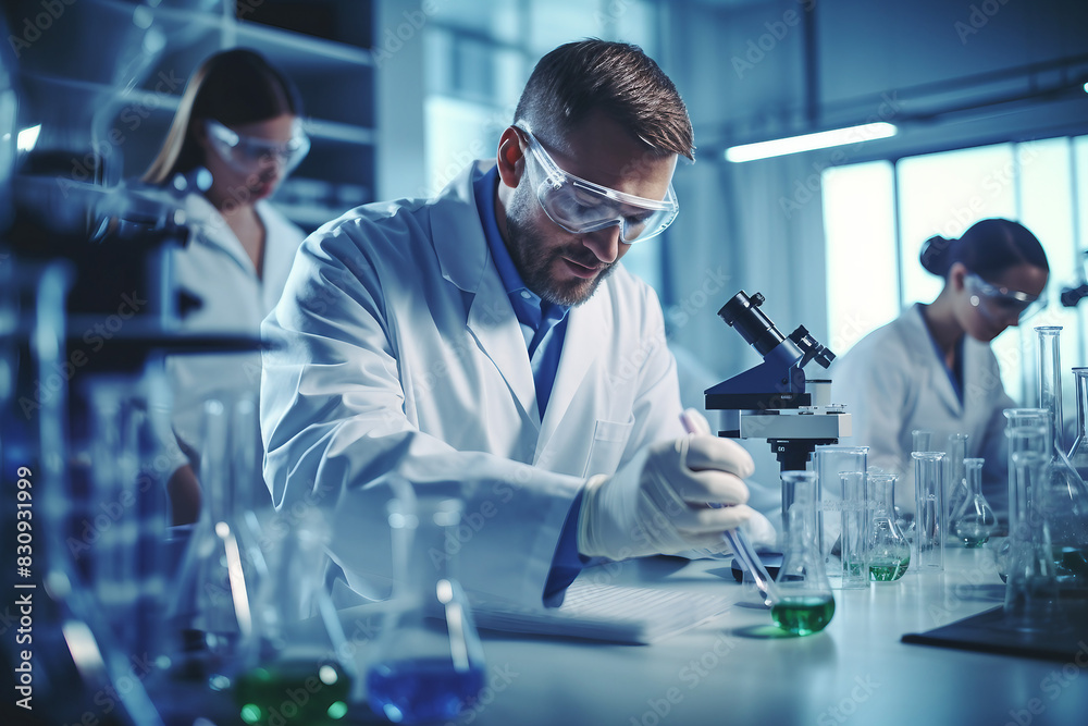 Doctor scientist working in modern hi-tech laboratory with innovation research, Generative AI illustration Doctor scientist working in modern hi-tech laboratory with innovation research, Generative AI illustration