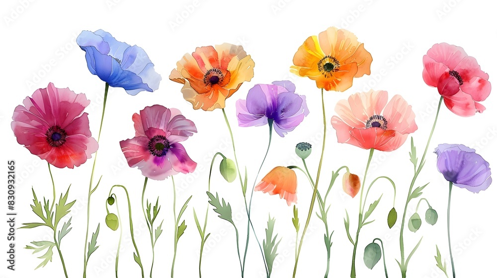 Obraz premium Vibrant Watercolor Paintings of Colorful Summer Flowers on White Background