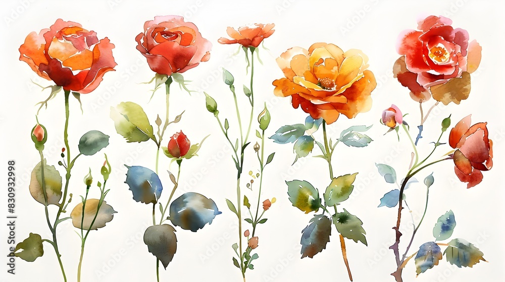 Obraz premium Vibrant Watercolor Paintings of Summer Floral Bouquet on White Background