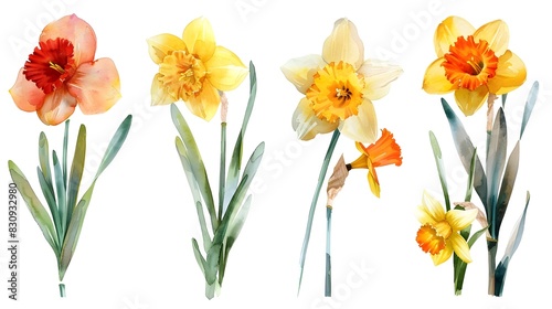 Wallpaper Mural Vibrant Watercolor Paintings of Summer Daffodil Blooms on Isolated White Background Torontodigital.ca