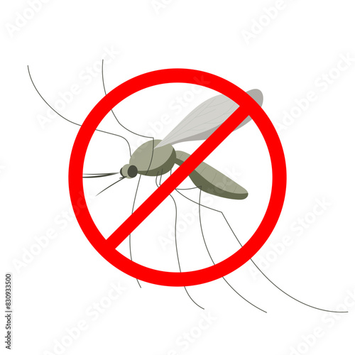 No mosquito fly. Anti gnat or stop midge  icon, insect repellent spray sign, bite forbidden red cross circle, insects danger 