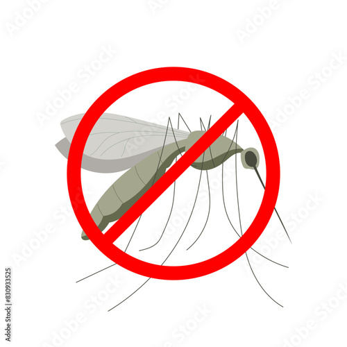 No mosquito fly. Anti gnat or stop midge  icon, insect repellent spray sign, bite forbidden red cross circle, insects danger 