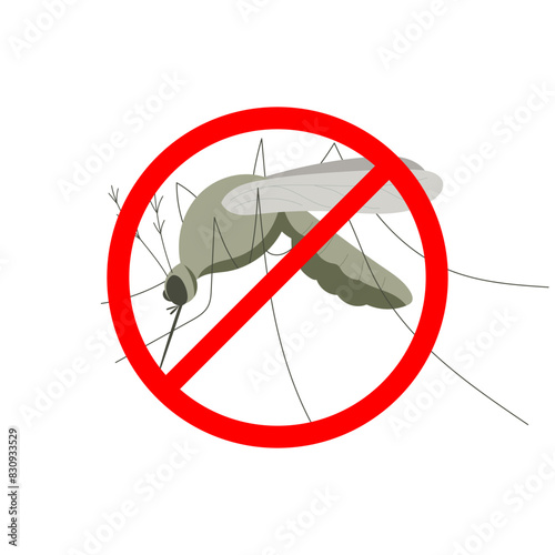 No mosquito fly. Anti gnat or stop midge  icon, insect repellent spray sign, bite forbidden red cross circle, insects danger 