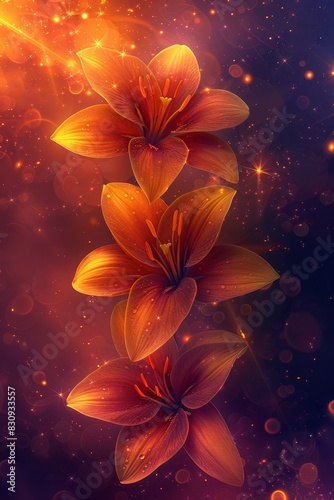Three Orange Flowers on a Purple Background