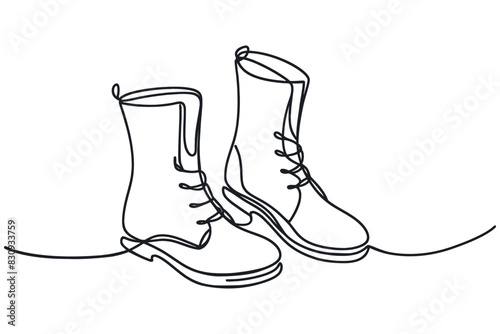 Continuous line drawing of boots. Single one-line art of footwear illustration. Vector illustration.