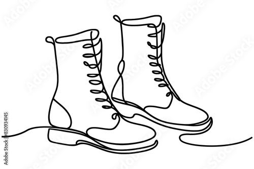 Continuous line drawing of boots. Single one-line art of footwear illustration. Vector illustration.