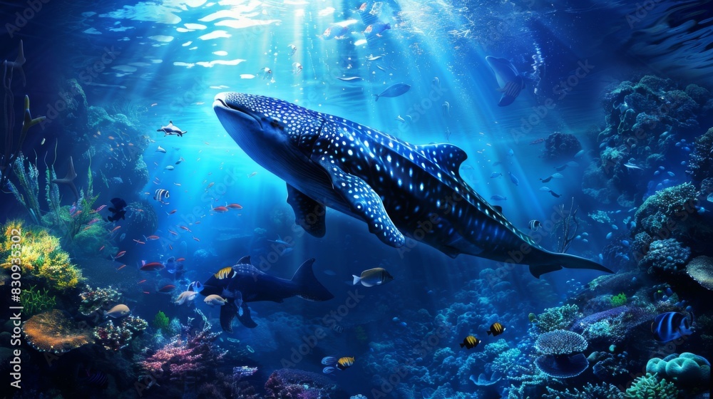 Fototapeta premium Animals of the underwater sea world. Ecosystem. Colorful tropical fish. Life in the coral reef