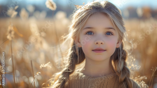 portrait of a little girl in a field Generative AI © lirida