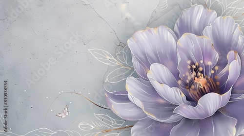 Fototapeta Naklejka Na Ścianę i Meble -  Traditional purple and gold abstract peony flower poster background