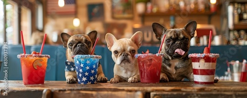 A pet cafe decorated for the Fourth of July with patriotic pet drinks photo