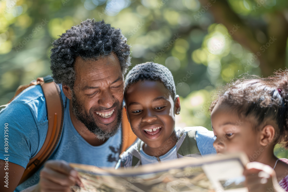a family exploring a historical site together, with informative signs and engaged expressions, promoting educational travel and family activities. a family exploring a historical site together, with informative signs and engaged expressions, promoting educational travel and family activities.