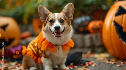 A spooky Halloweenthemed pet training service with costumed pets photo