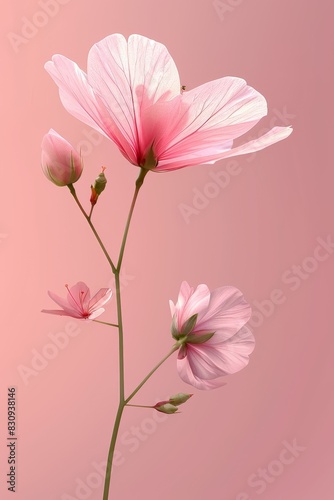 Three Pink Flowers in Vase on Pink Background
