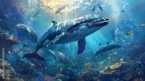 Fototapeta Naklejka Na Ścianę i Meble -  Animals of the underwater sea world. Ecosystem. Colorful tropical fish. Life in the coral reef